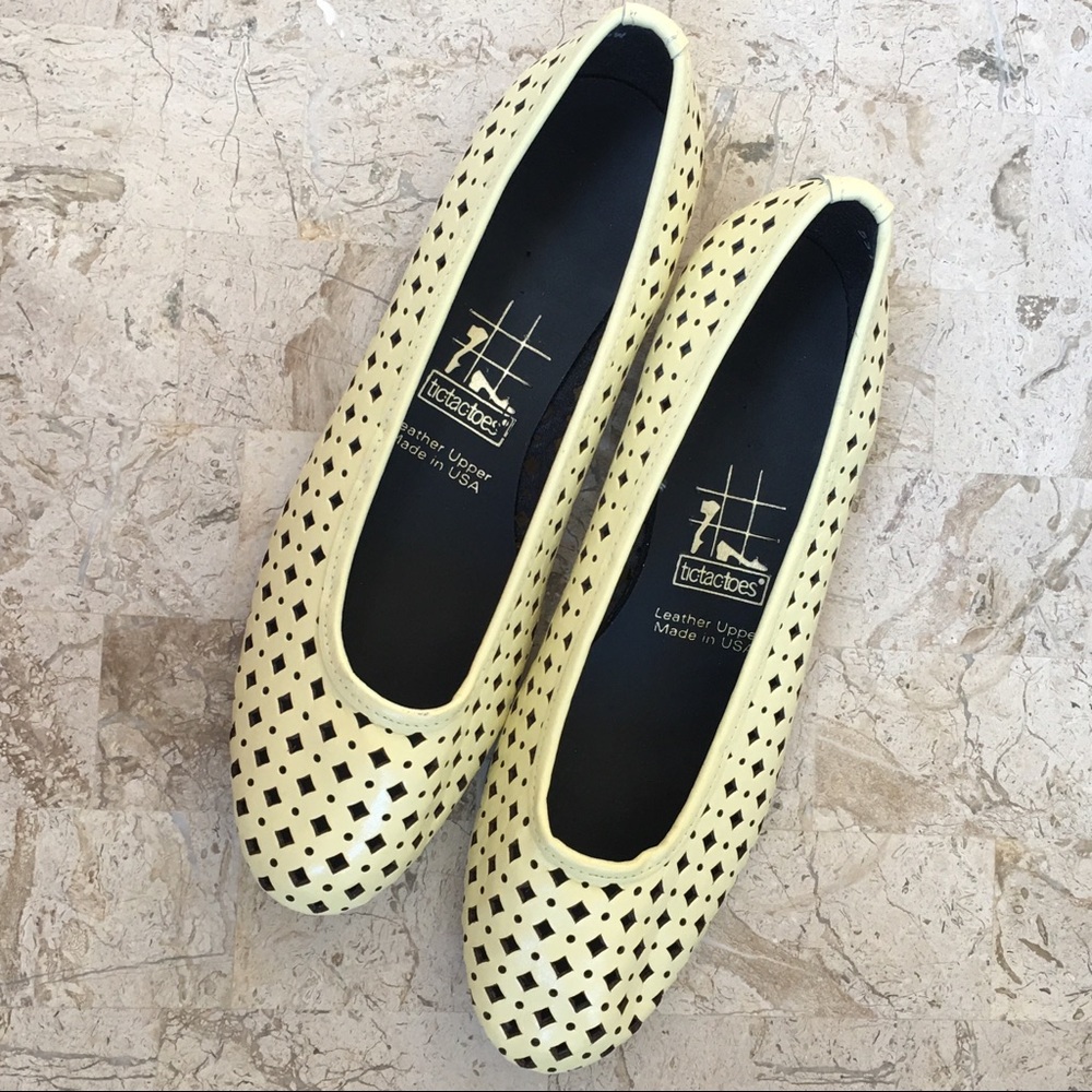 Yellow Leather Flats Slip On Almond Toe New Wide